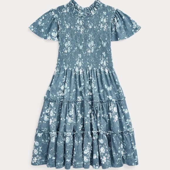Ralph Lauren Girls' Floral Smocked Cotton Jersey Dress - Picture 6 of 6